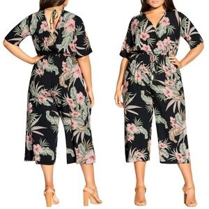 CITY CHIC Leilani Molokini Tropical Print Short Sleeve Jumpsuit